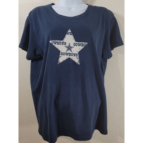 Navy Blue Dallas Cowboy Rhinestone Shirt Large Lightweight Soft Short Sleeves - Picture 1 of 5